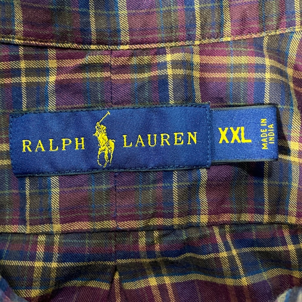 Ralph Lauren Mens XXL Plaid Button Down Shirt Burgundy Gold Cotton Long Sleeve - Picture 3 of 8